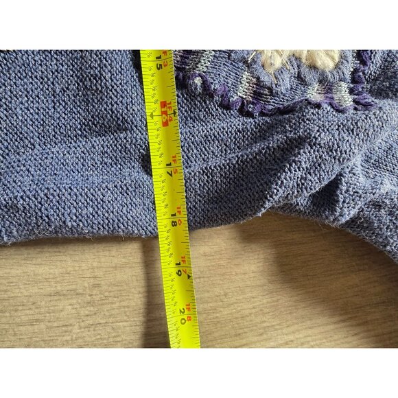 Graver Studio Womens Appliqué Knit Zip Cardigan Sweater Blue Mixed Patterns M - Picture 8 of 8